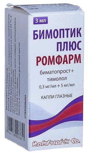 Бимоптик Плюс Ромфарм, 5,3 мг/мл, 3 мл, капли глаз. №1