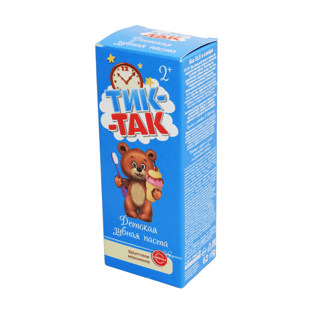 Zubnaya pasta det. Tik-Tak 2+, 62 ml (fruktovogo morozhennaya)