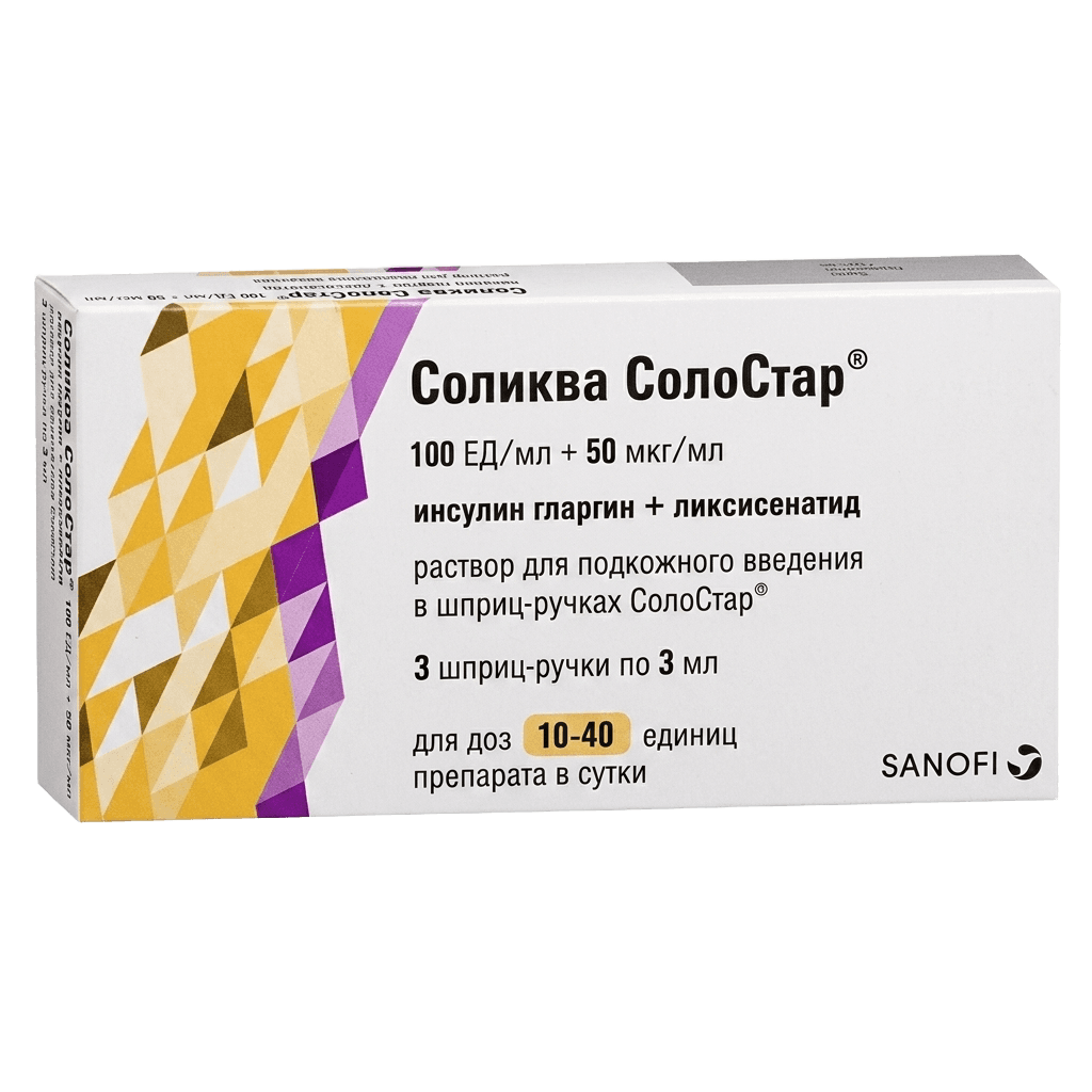 Соликва СолоСтар, 100 ЕД/мл, 33 мкг/мл, 3 мл, шприц, ручка, №3