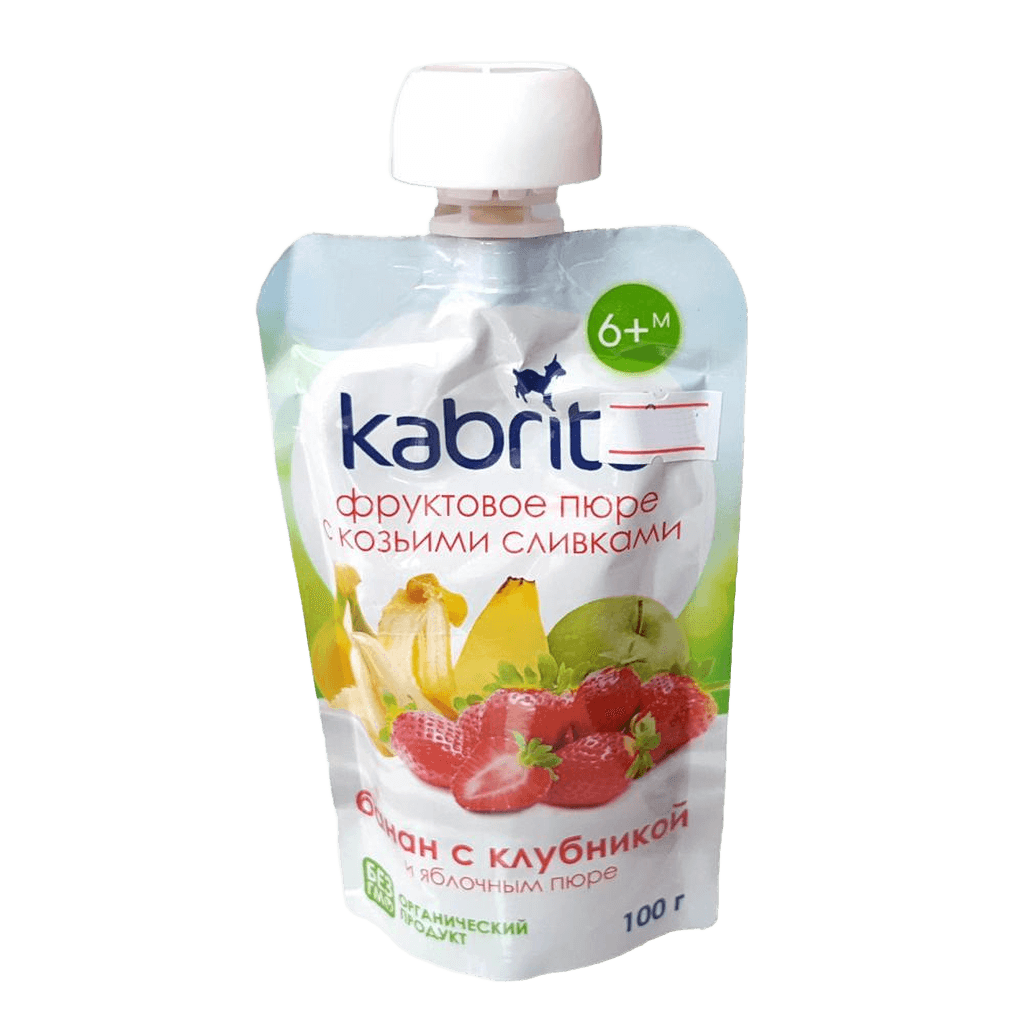 Пюре с козьими сливками Kabrita, 100 г (банан, клубника, яблоко)