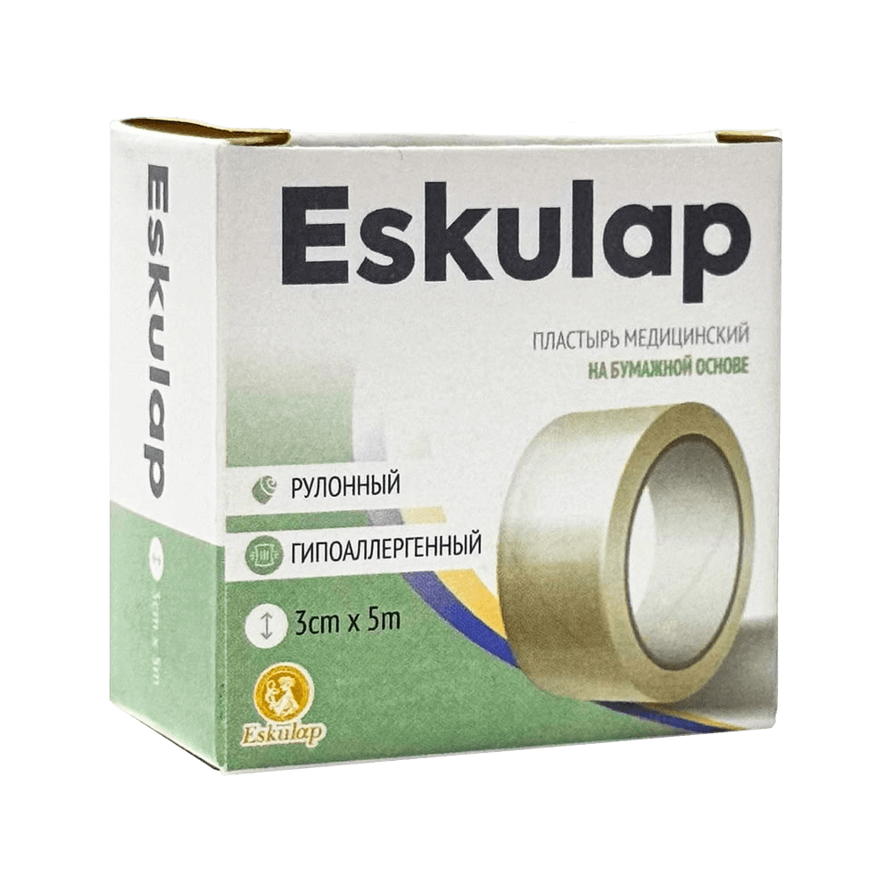 Пластырь, мед. бумажный Eskulap, 3 см х 5 м