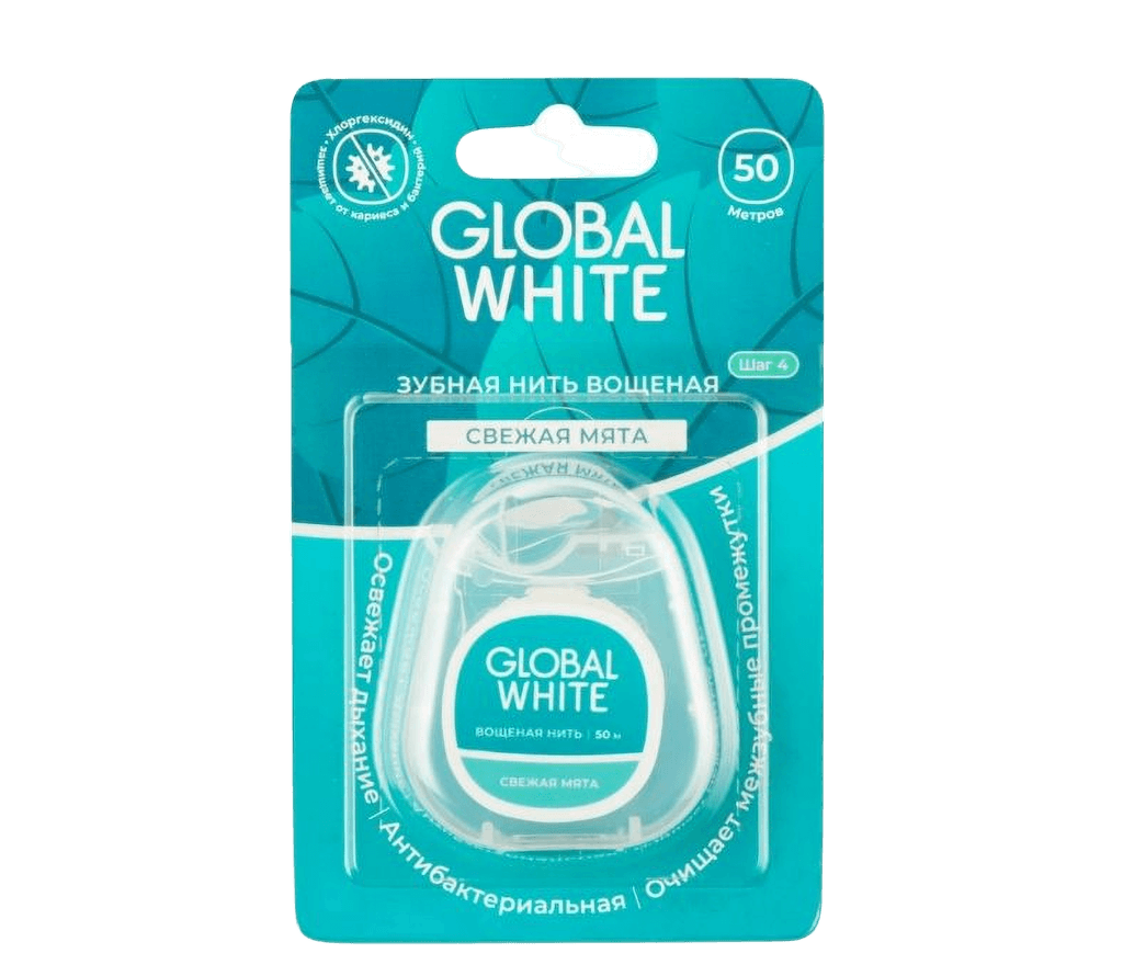 Zubnaya nit Global White, 50 m (svezhaya myata)