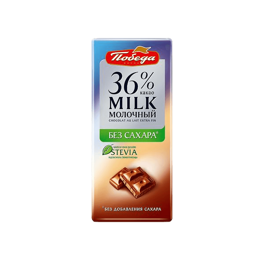 Shokolad molochnyy 36% kakao Pobeda, 100 g (without sugar)
