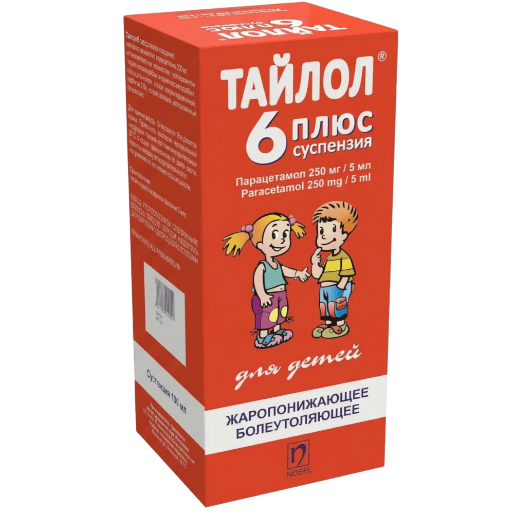 Тайлол 6 Плюс, 250 мг/5 мг, 100 мл, сусп, (апельсин)