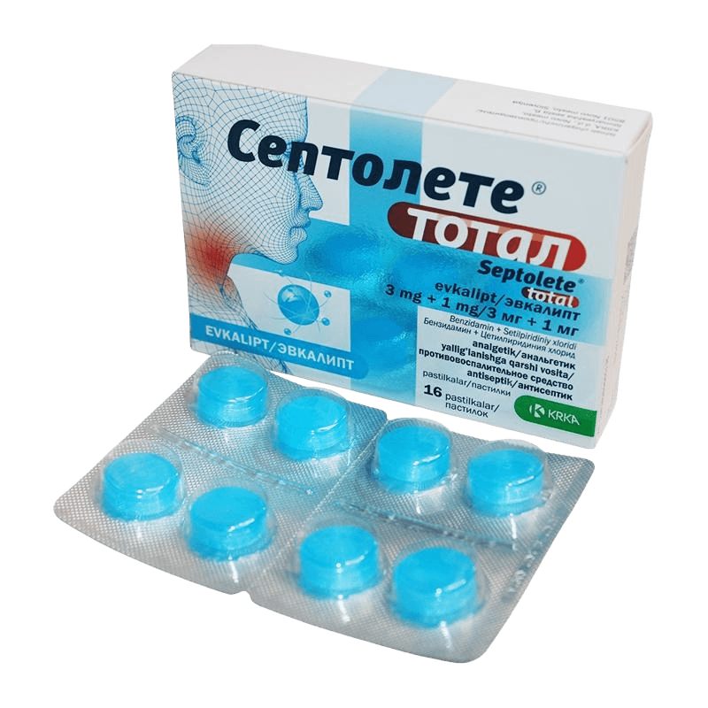 Септолете Тотал, 3 мг/1 мг, таб, №16 (эвкалипт)