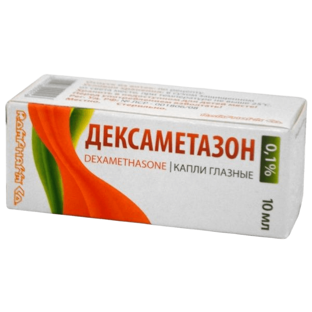 Дексаметазон, 0,1%, 10 мл, капли глаз.