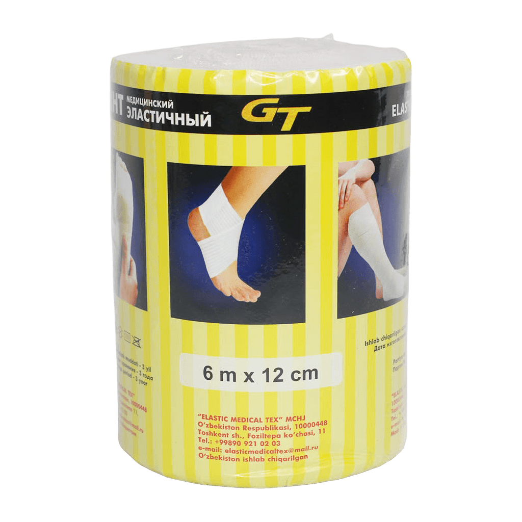 Бинт мед. эластичный GT, 12 см х 6 м (липучкой)