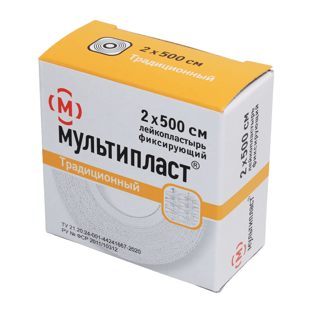 Лейкопластырь фикси. нестер. тканный. Мультипласт, 2 х 500 см