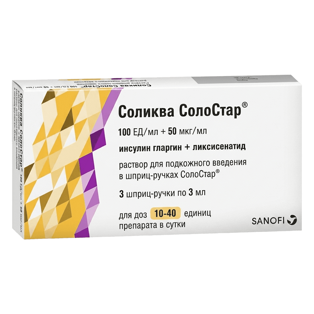 Соликва СолоСтар, 100 ЕД/мл, 50 мкг/мл, 3 мл, шприц, ручка, №3