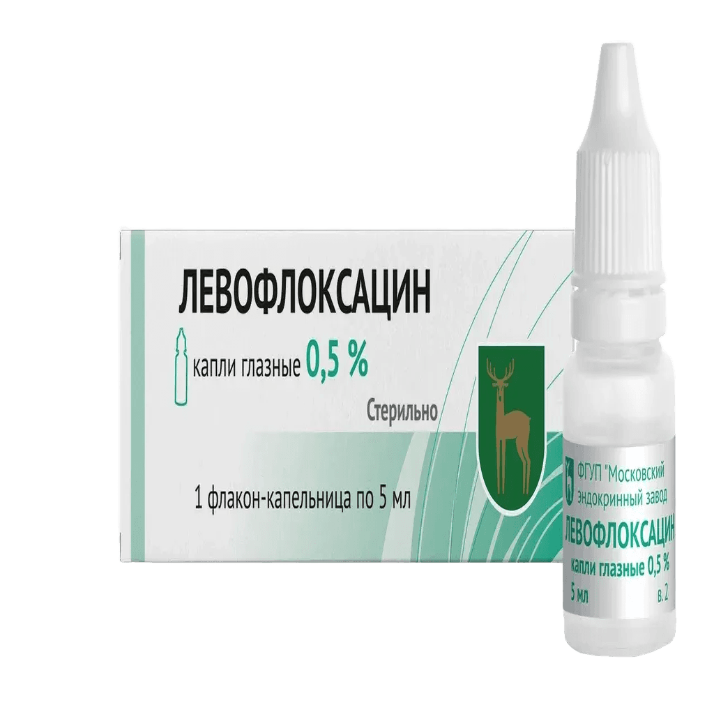 Левофлоксацин, 0,5%, 5 мл, капли глаз.