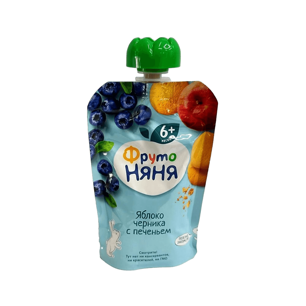 Пюреяблоко-земляника ежевика с овсяным печеньем ФрутоНяня, 90 г