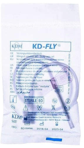 Катетер для вливания в малые вены игла-бабочка KD-FLY, 18 G