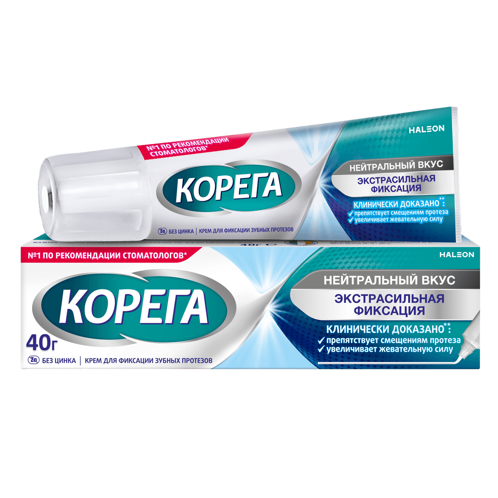 Корега Нейтральный вкус для фиксации зубных протезов крем, 40 г