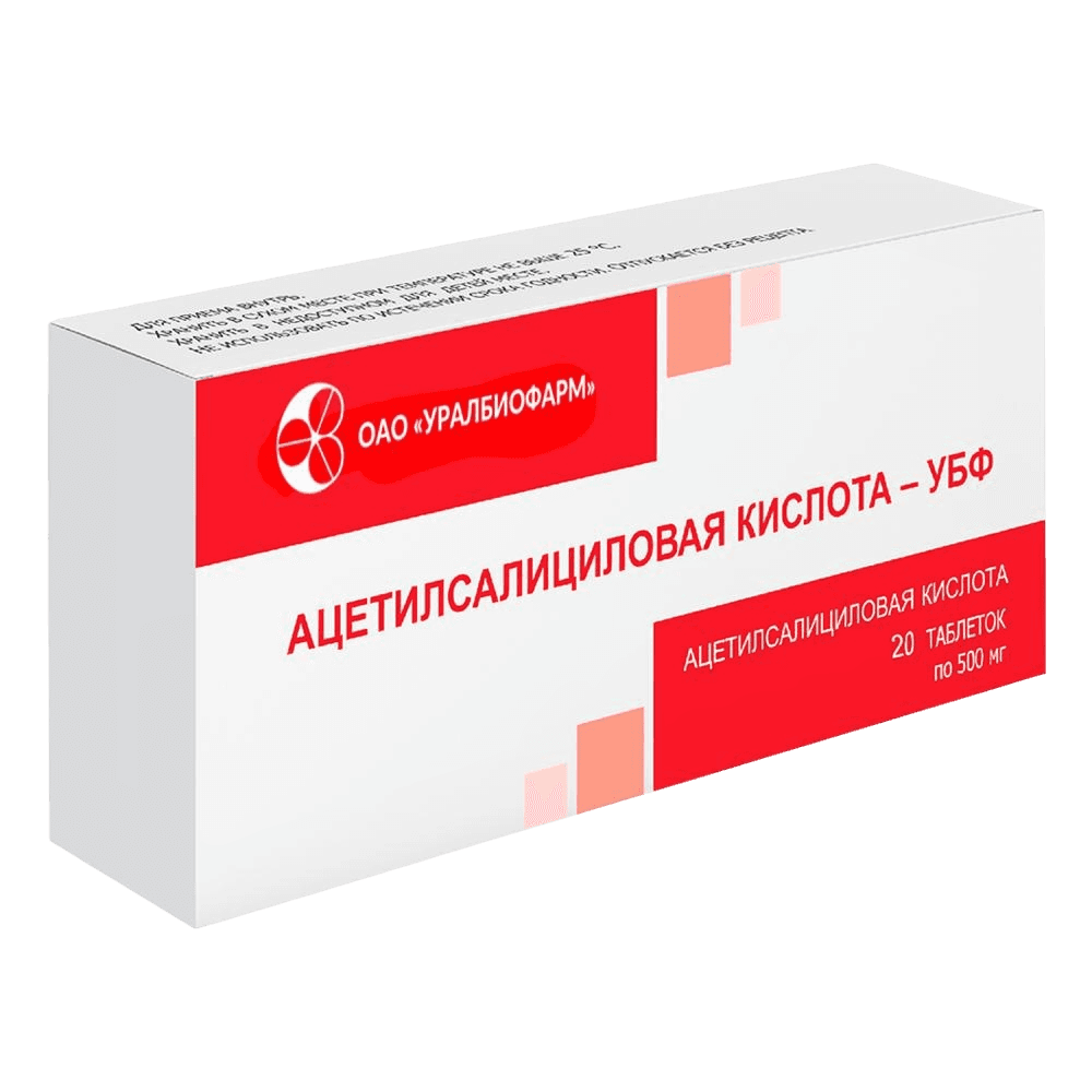 Ацетилсалициловая кислота-УБФ, 500 мг, таб. №20