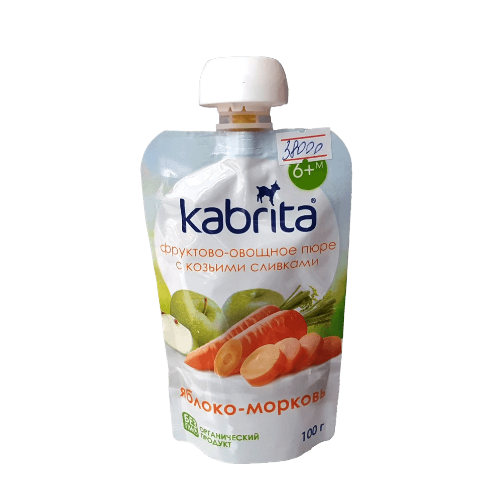 Пюре с козьими сливками Kabrita, 100 г (яблоко, морковь)