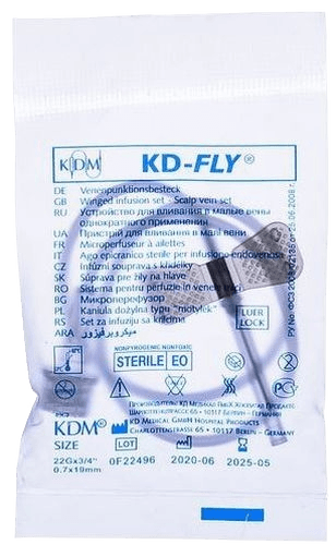Катетер для вливания в малые вены игла-бабочка KD-FLY, 22 G