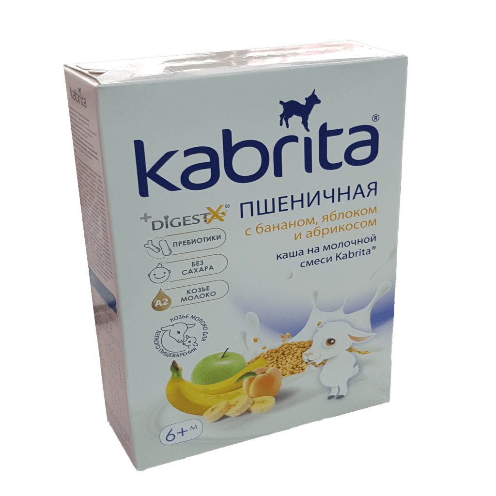 Kasha molochnaya Pshenichnaya s bananom yablokom i abrikosom Kabrita, 180 g (6+ m)